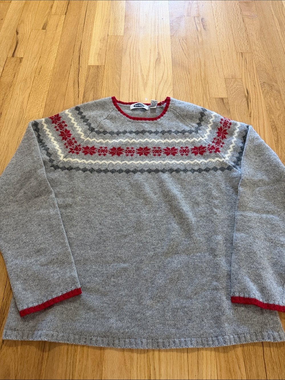 Vintage Y2K Old Navy 100% Lambswool Fair Isle Snowflake Crewneck Sweater Sz XL